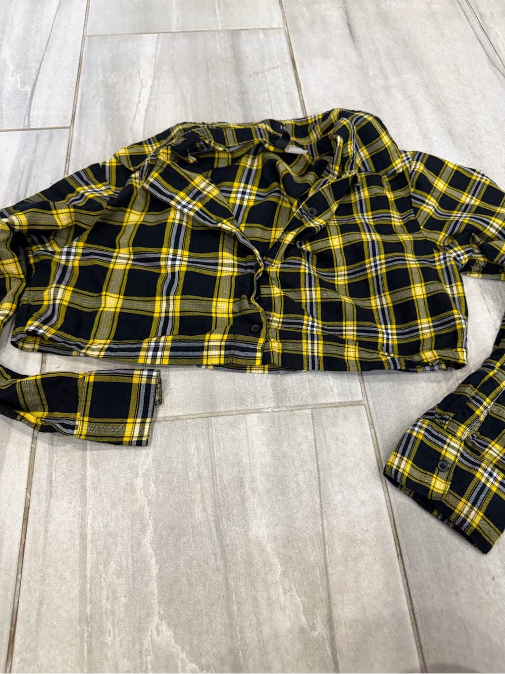 H&M Yellow & Black Plaid Cropped Jean Jacket